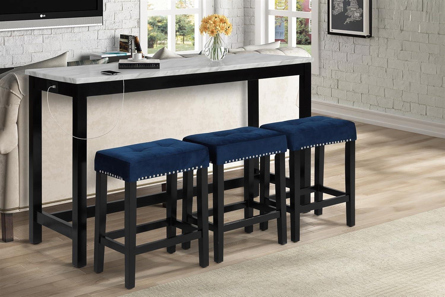 New Classic Furniture Celeste 4-Piece Faux Marble & Wood Bar Set in Blue