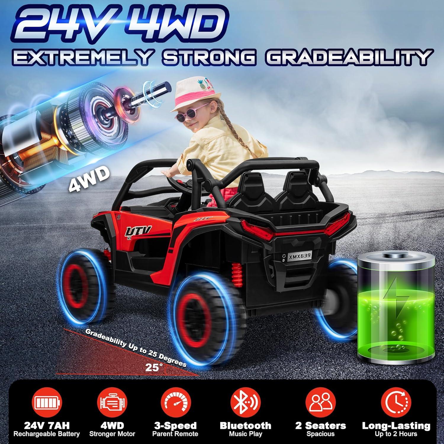 24V Ride On Car Utv 2 Seater, Off-Road Kids Electric Vehicles With Metal Frame