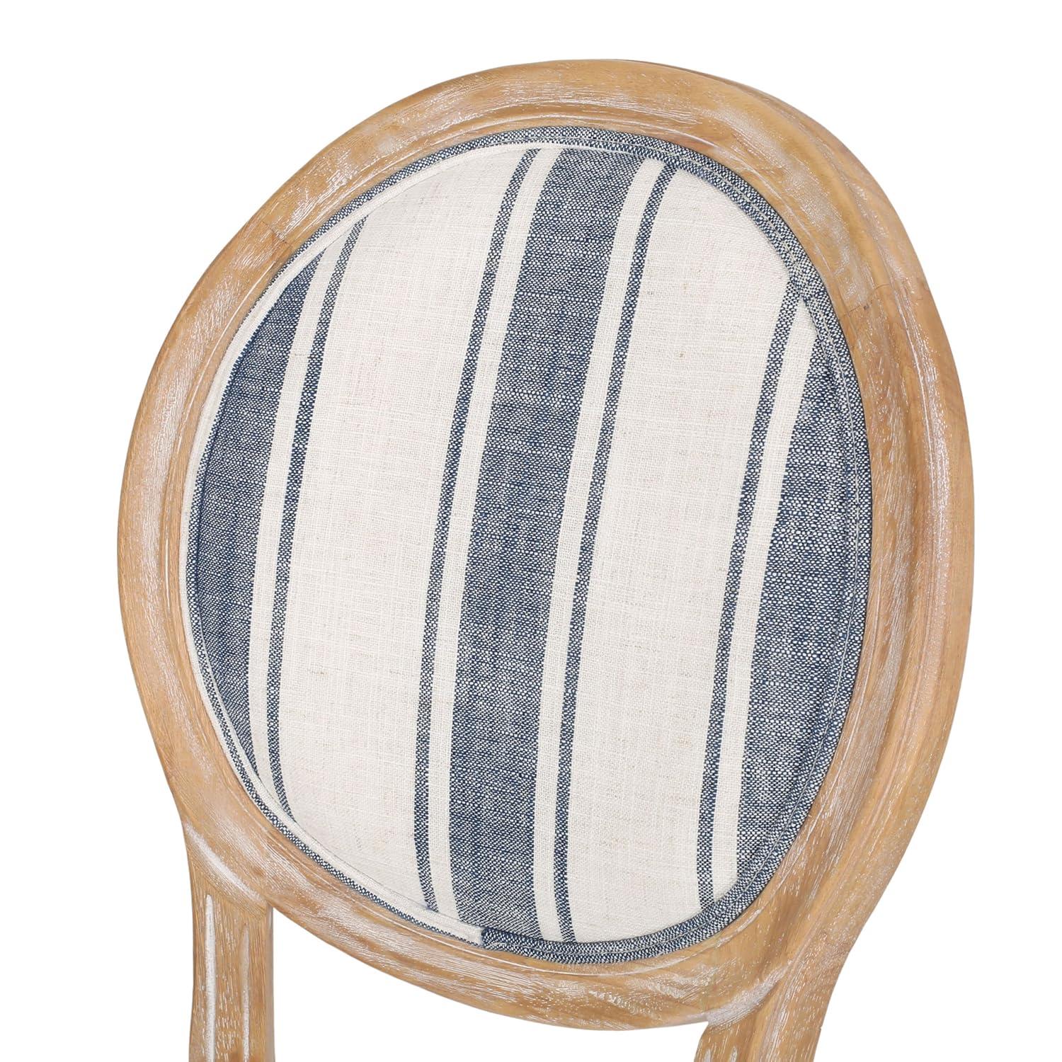Set of 2 French Country Dark Blue Striped Upholstered Dining Chairs