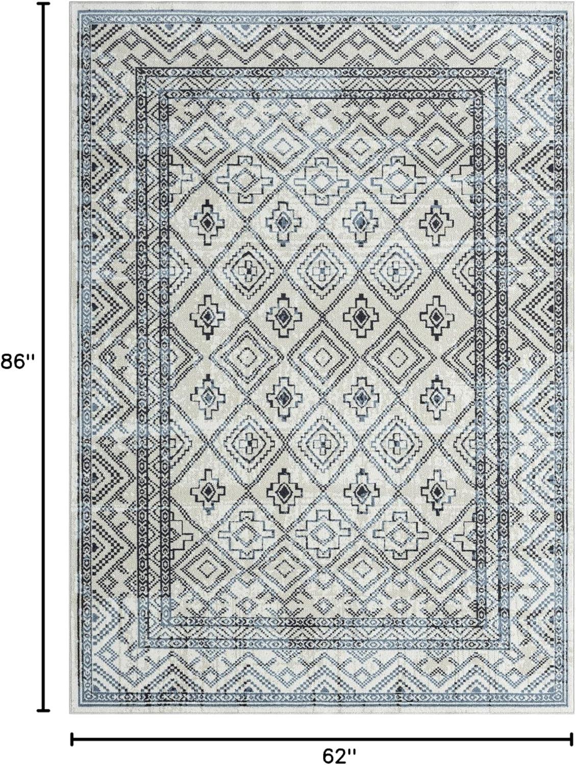 Cambria Southwest Geometric Blue and Gray Washable Rug