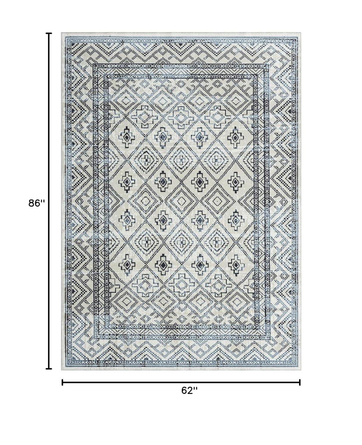 Cambria Southwest Geometric Blue and Gray Washable Rug