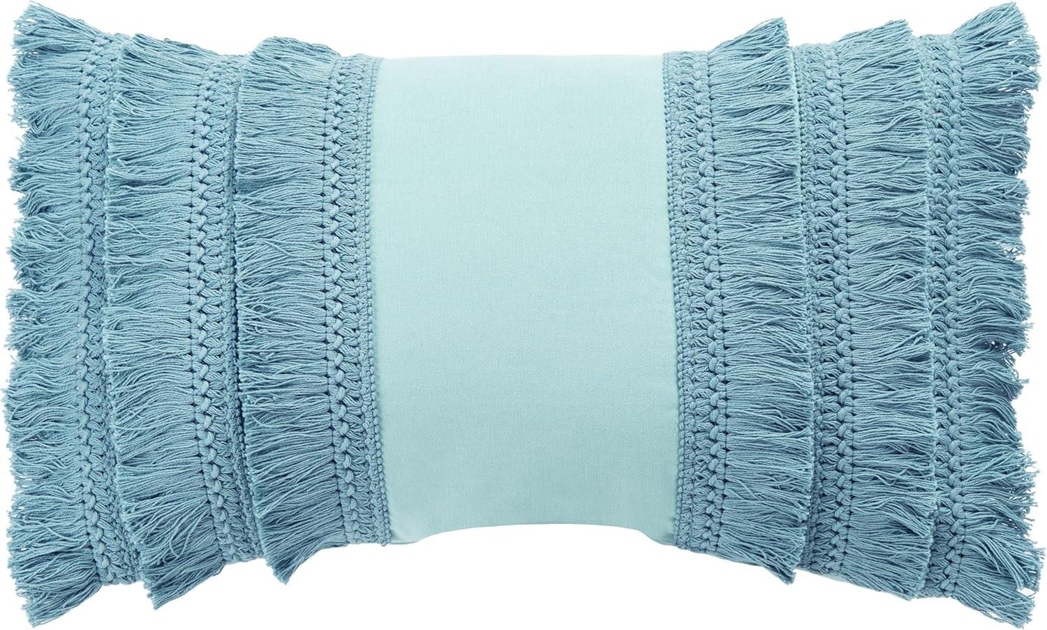 Seafoam Blue Cotton Bohemian Frayed Accent Pillow