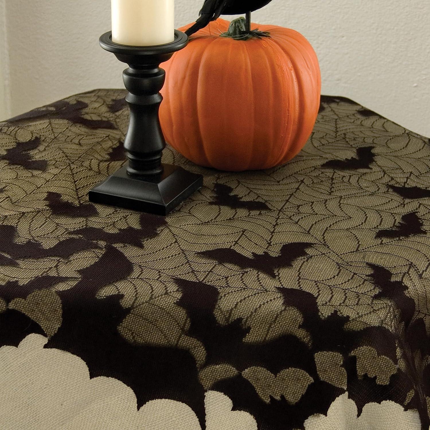 Black Lace 44-Inch Round Bat Design Tablecloth