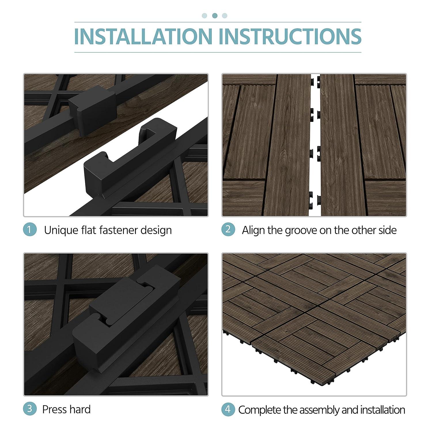 Topeakmart 27PCS Patio Deck Tiles Interlocking Wood Decking Floor Tiles 12 x 12in Black for Outdoor & Indoor Patio Garden Deck Poolside