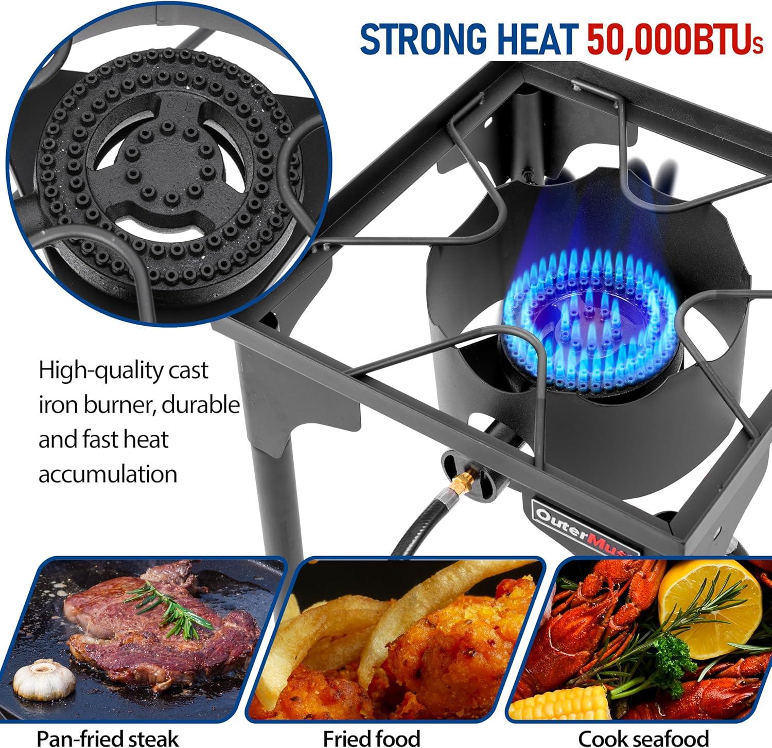 Black Steel Outdoor Single Burner with Adjustable Legs