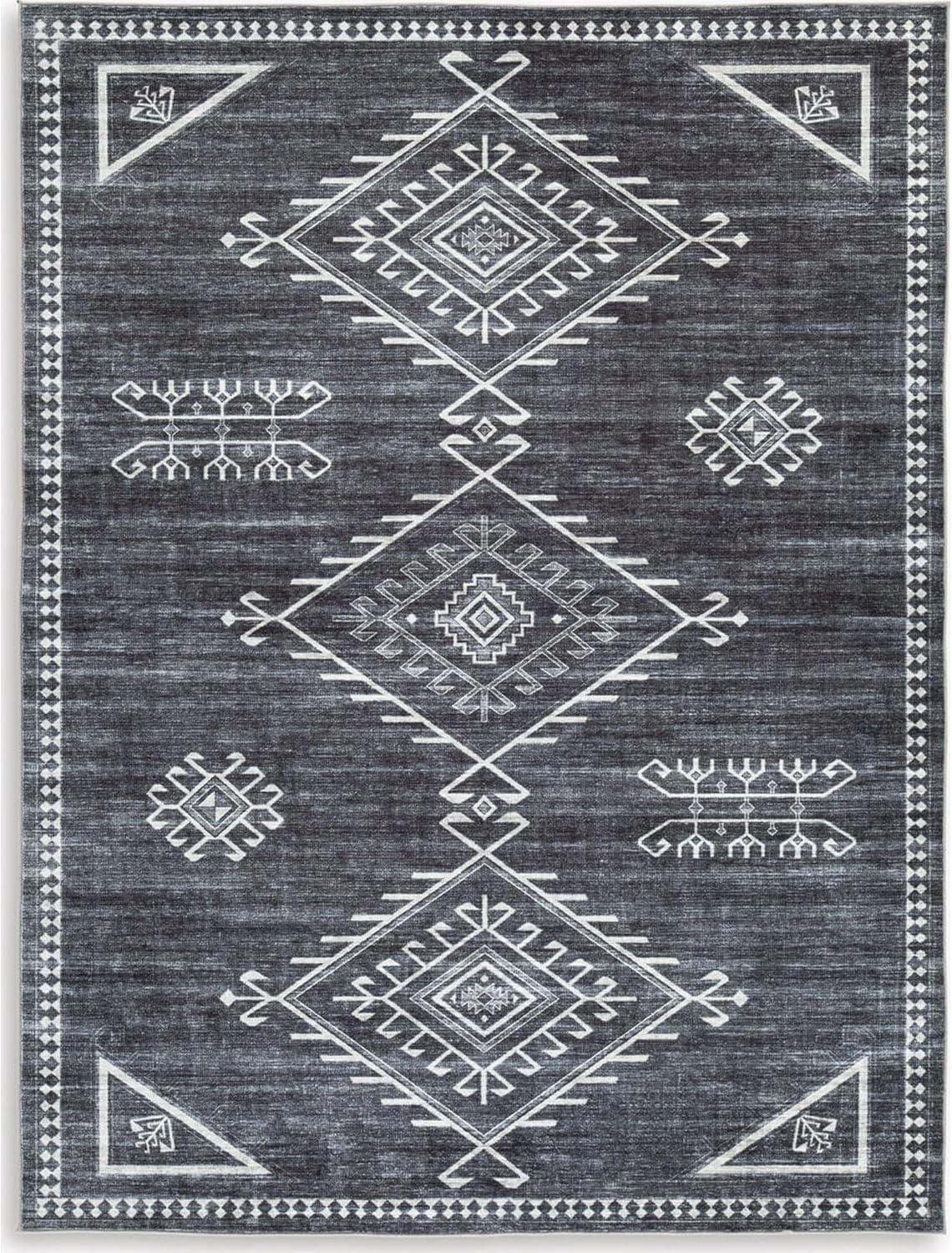 Arloman 5' x 7' Black and Cream Geometric Area Rug