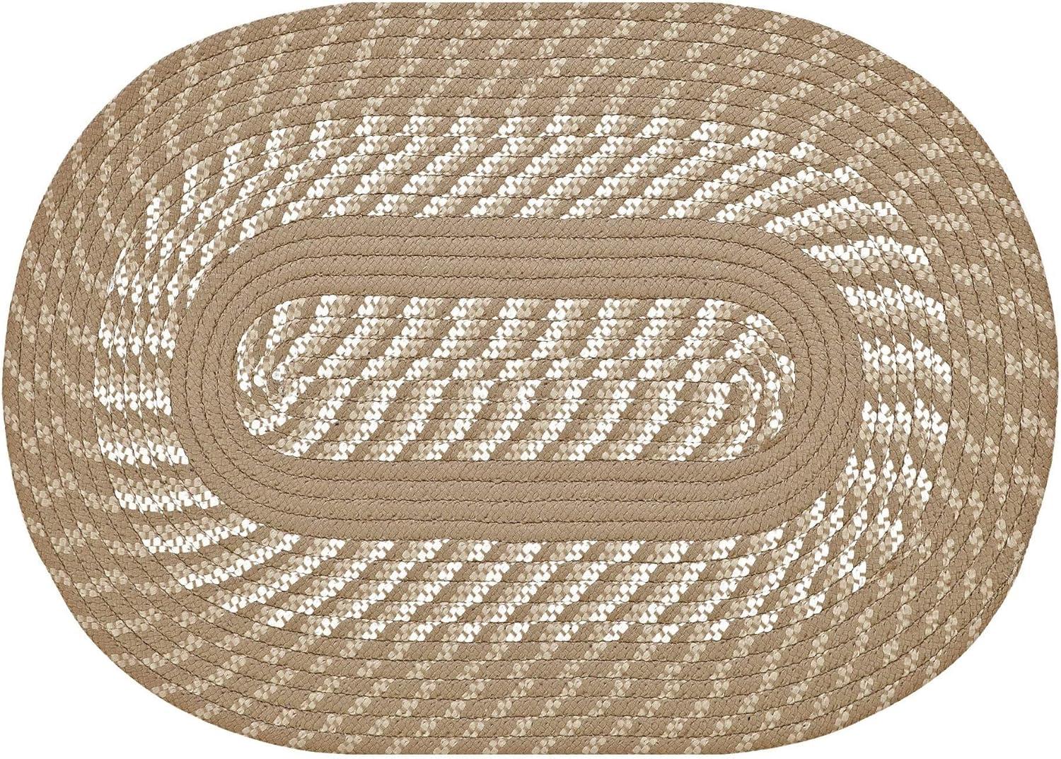 Tan Oval Braided Reversible Synthetic Rug 42" x 66"