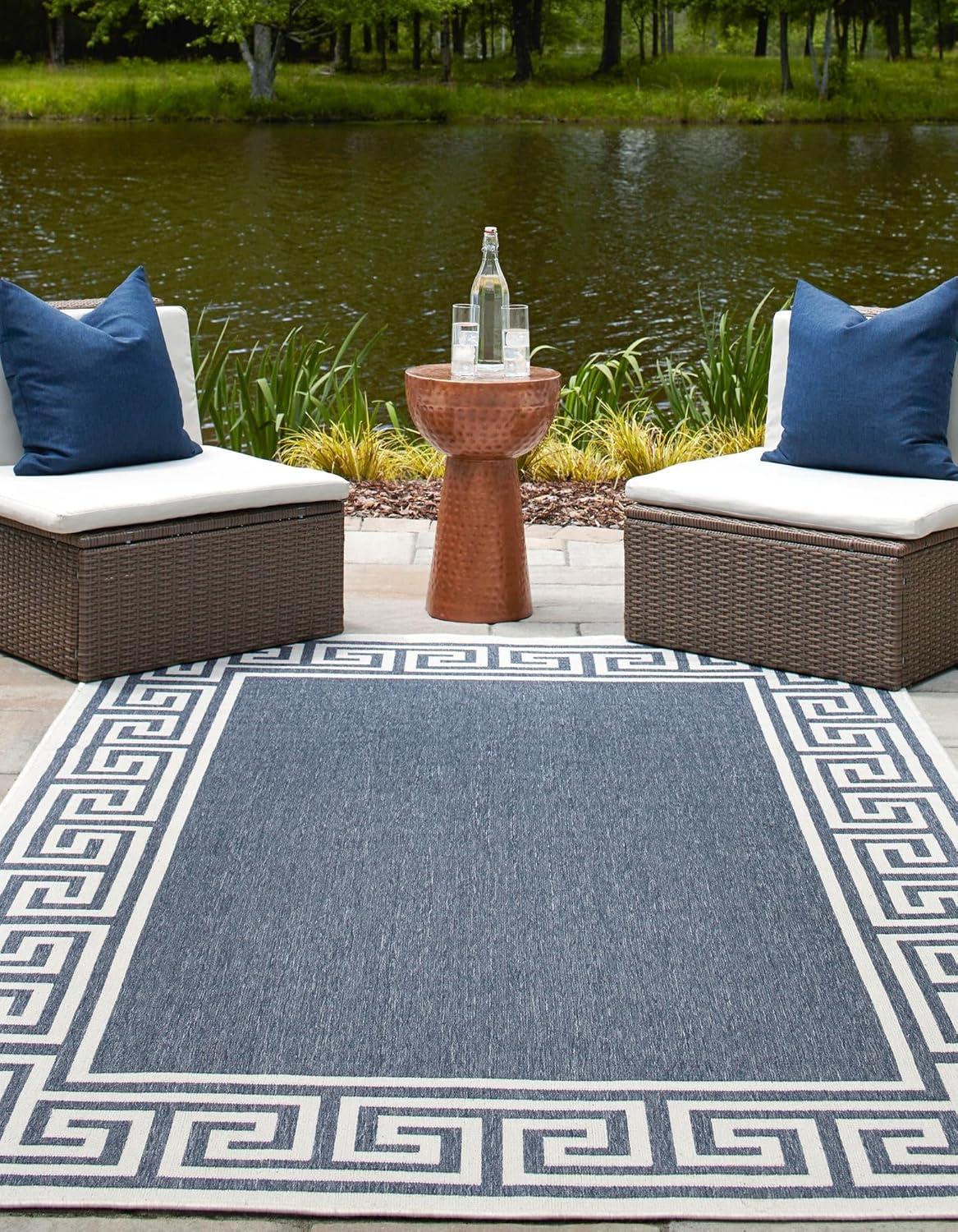 Unique Loom Outdoor Coastal Collection Area Rug - Caye (9' x 12' Rectangle Navy Blue/Ivory)