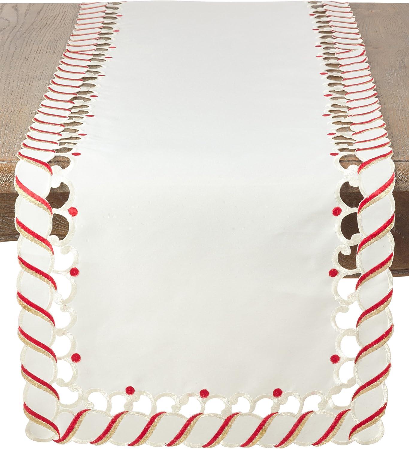 Saro Lifestyle Candy Cane Stripe Border Christmas Holiday Table Runner