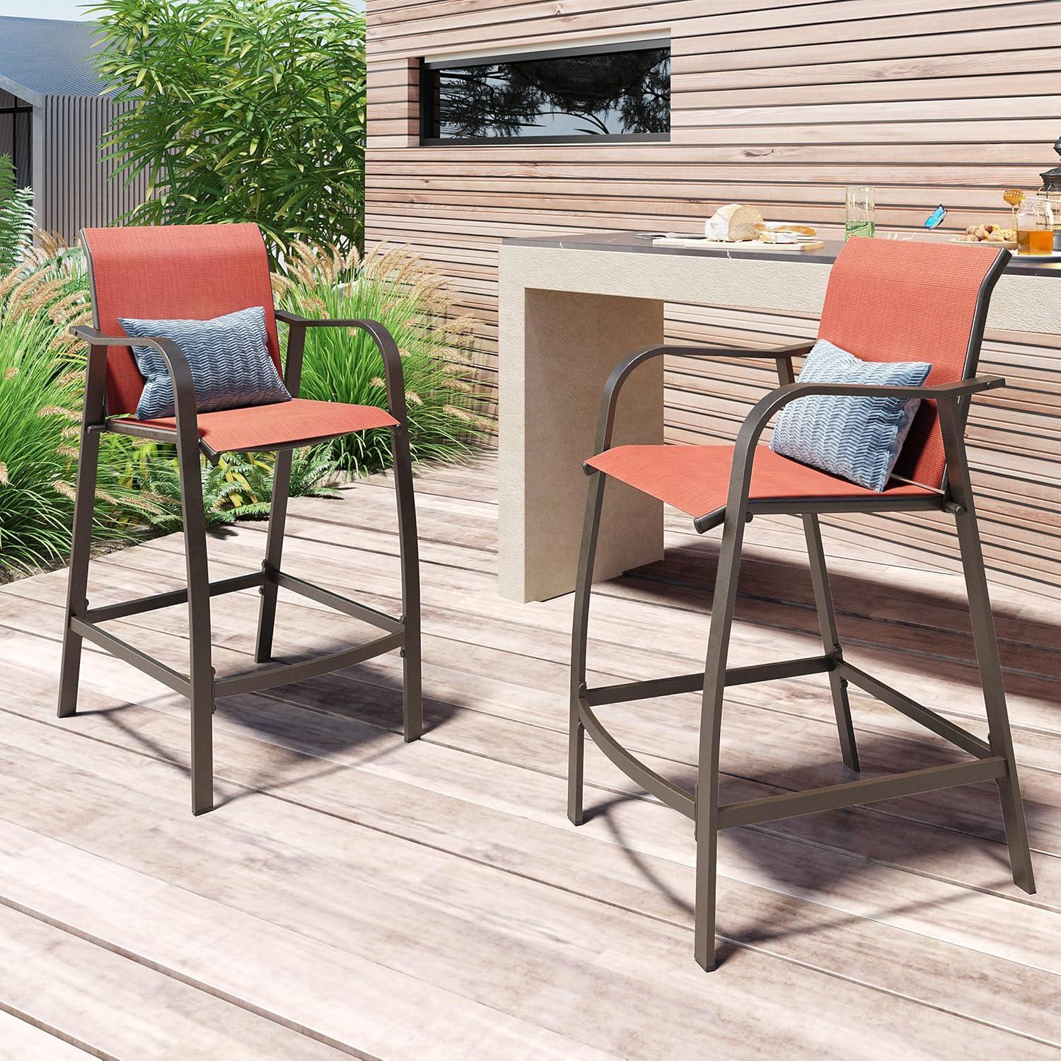 2pc Outdoor Counter Height Aluminum Bar Stools - Orange - Pellebant: UV & Weather Resistant, 270lbs Capacity