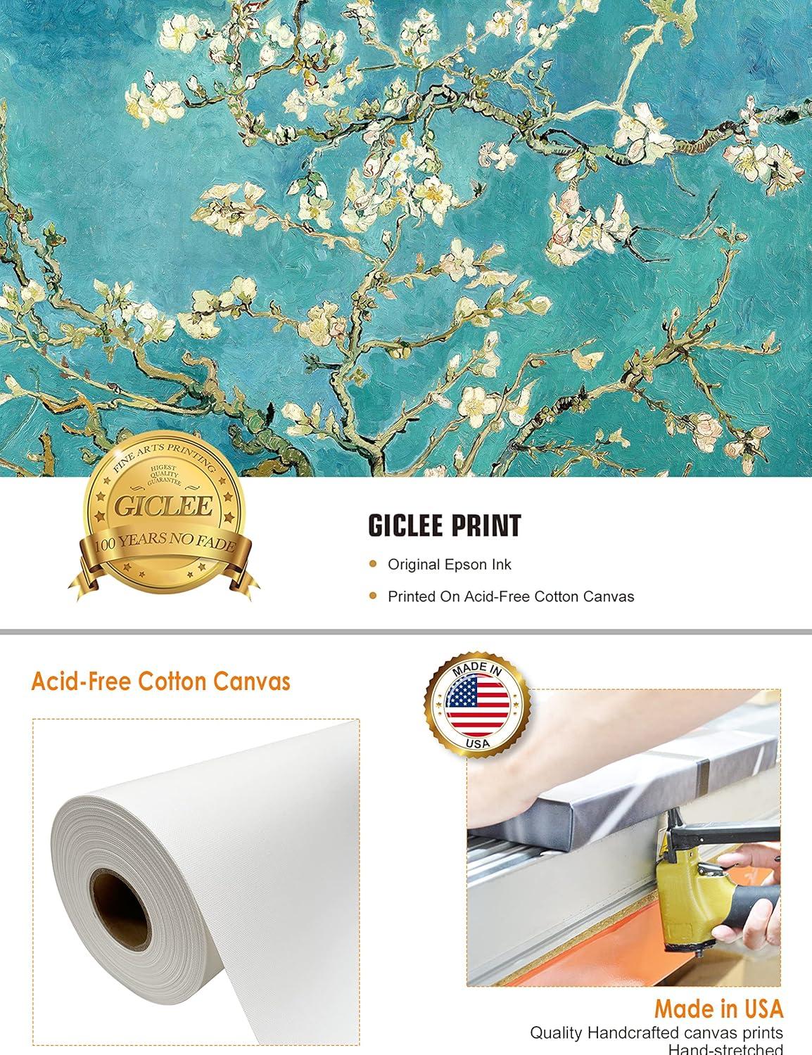 DECORARTS - Almond Blossom Tree - Vincent Van Gogh Art Reproduction. Giclee Canvas Prints Wall Art for Home Decor 30x24"