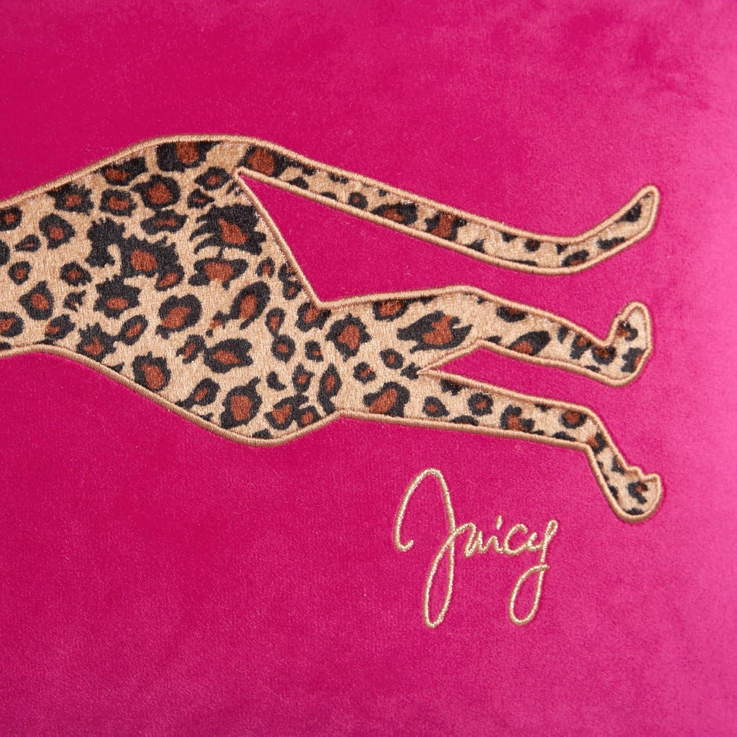 Hot Pink Velvet Cheetah Embroidered Rectangular Pillow