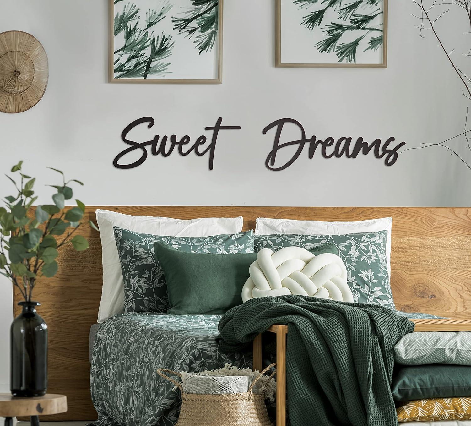 Vivegate Sweet Dreams Metal Sign Wall Art Decor - 35"X8" Black Modern Sweet Dreams Farmhouse Signs for Hanging Above Bed Wall Decor for Bedroom