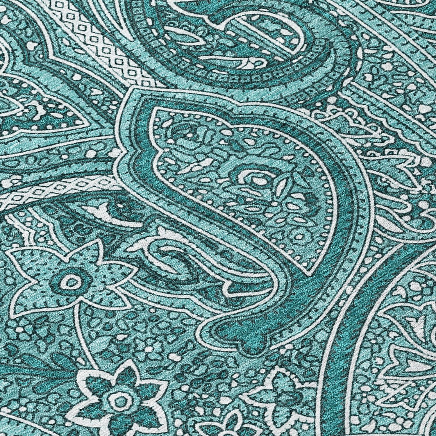 Addison Rugs Chantille Indoor/Outdoor Traditional Paisley Teal Washable Rectangle Rug, 8' x 10'
