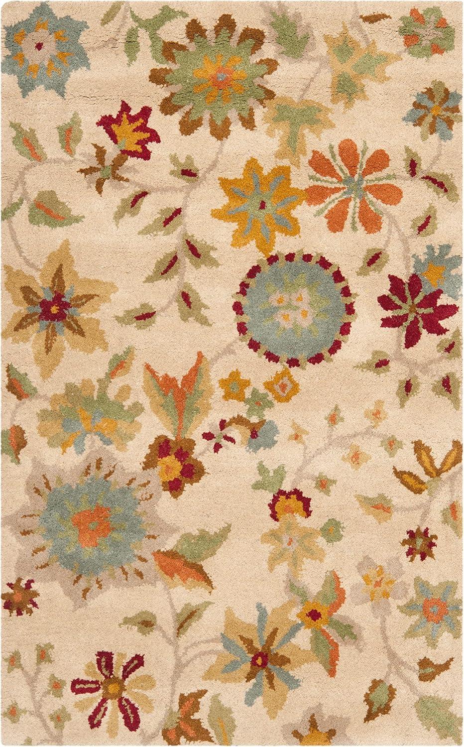 SAFAVIEH Soho Peronel Floral Wool Area Rug, Ivory/Sage, 2'6" x 4'