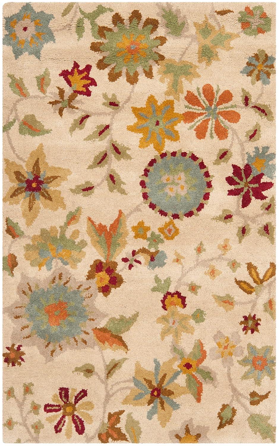 SAFAVIEH Soho Peronel Floral Wool Area Rug, Ivory/Sage, 2'6" x 4'