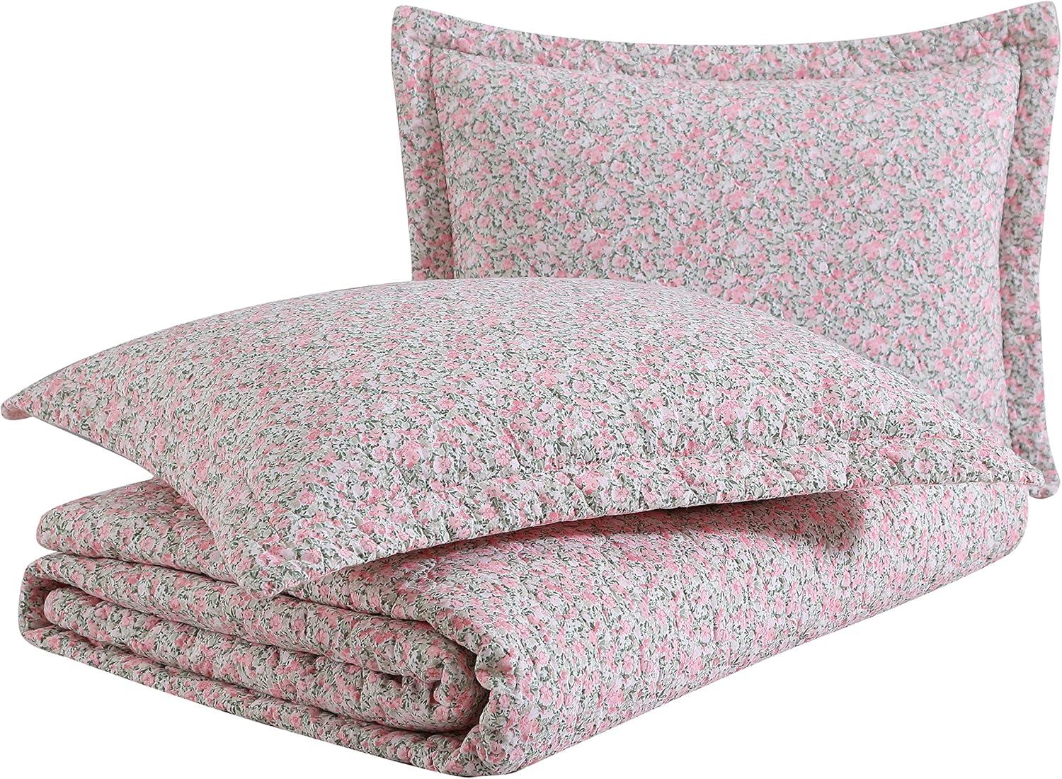 Laura Ashley Loveston Cotton Reversible Pink Quilt Set