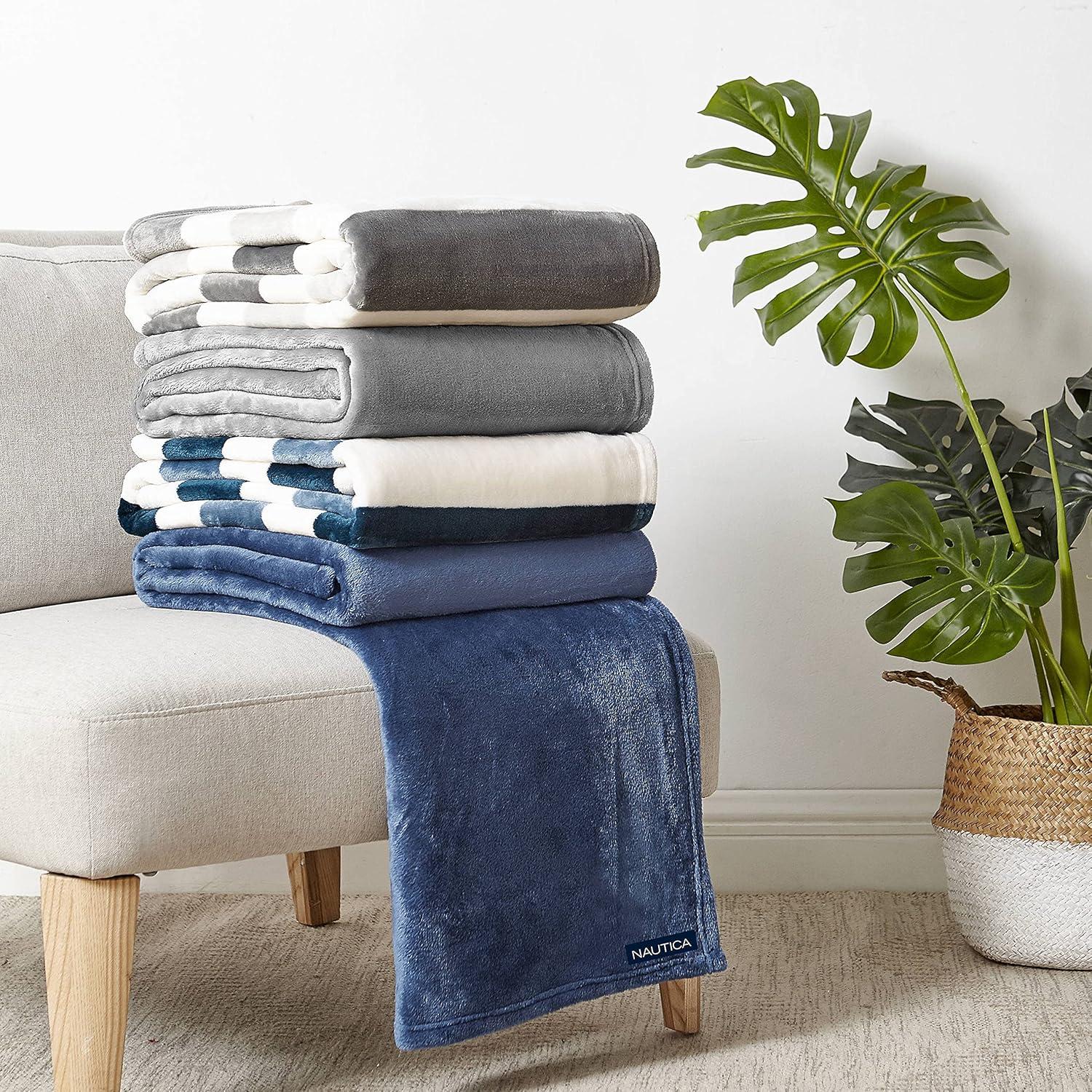 Nautica MF Point Harbor Nautica Awning Stripe Ultra Soft Plush Throw Blanket