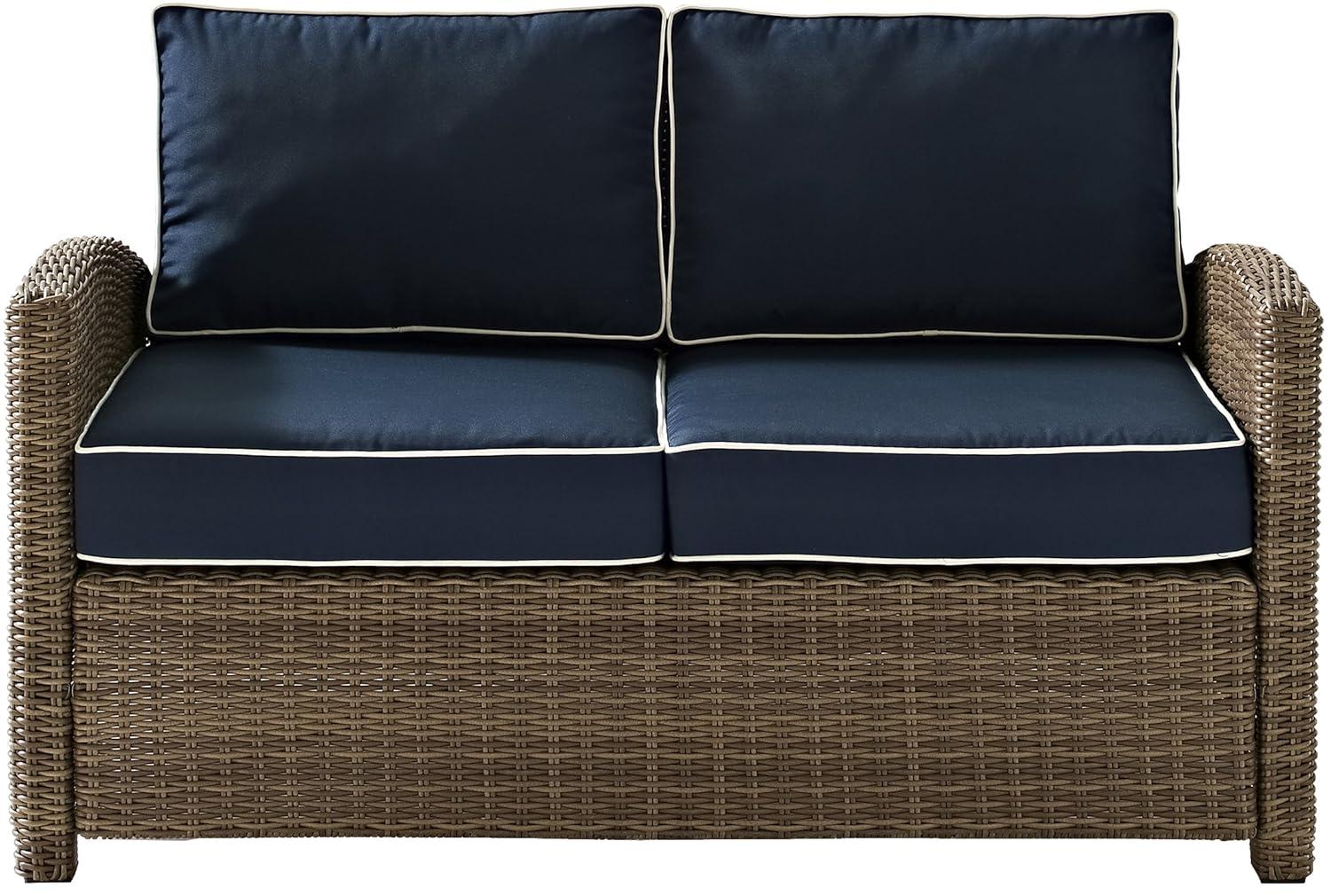 Bradenton 2pc Outdoor Wicker Conversation Set - Navy - Crosley: Steel Frame, UV-Resistant, with Coffee Table