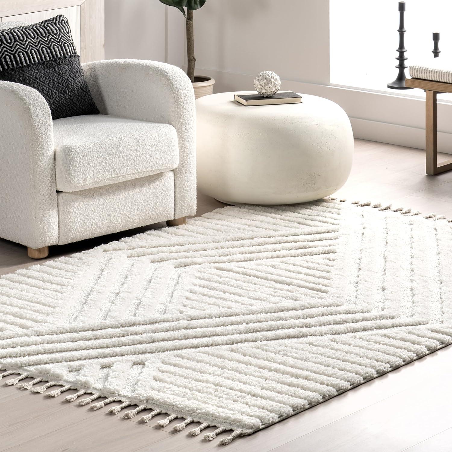 Nuloom Risette Geometric Shag Tassel Indoor Area Rug, Square 6' x 6', Ivory
