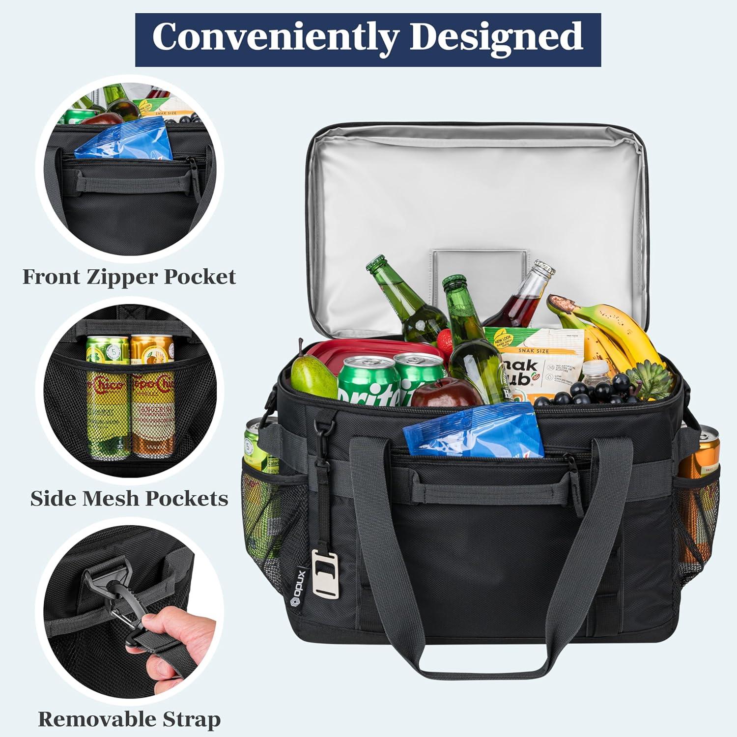 OPUX Soft Sided Cooler Bag, Insulated Collapsible Portable Leakproof with Shoulder Strap, Beach Camping Travel Road Trips (Black, 60 Cans)