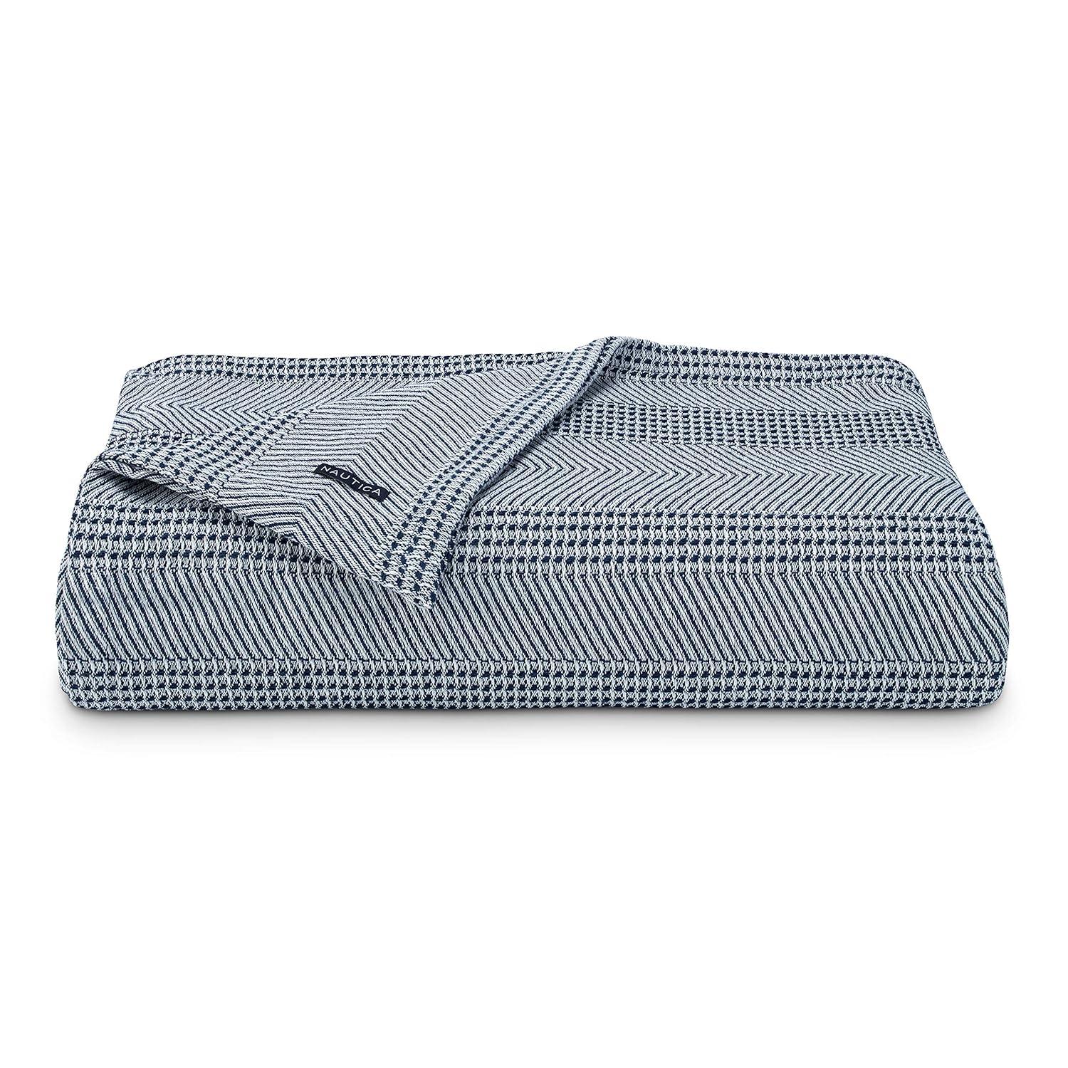 Navy and White Chevron Stripe Cotton Twin Blanket