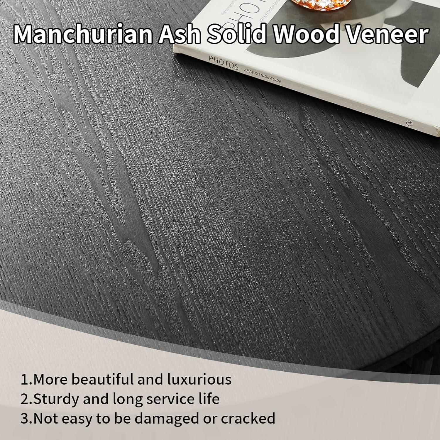 Round Coffee Table with Storage, Modern Wooden Coffee Table with Solid Wood Veneered, 31.5" Small Circle Center Table,Tea Table for Living Room,Home Small Space,Black