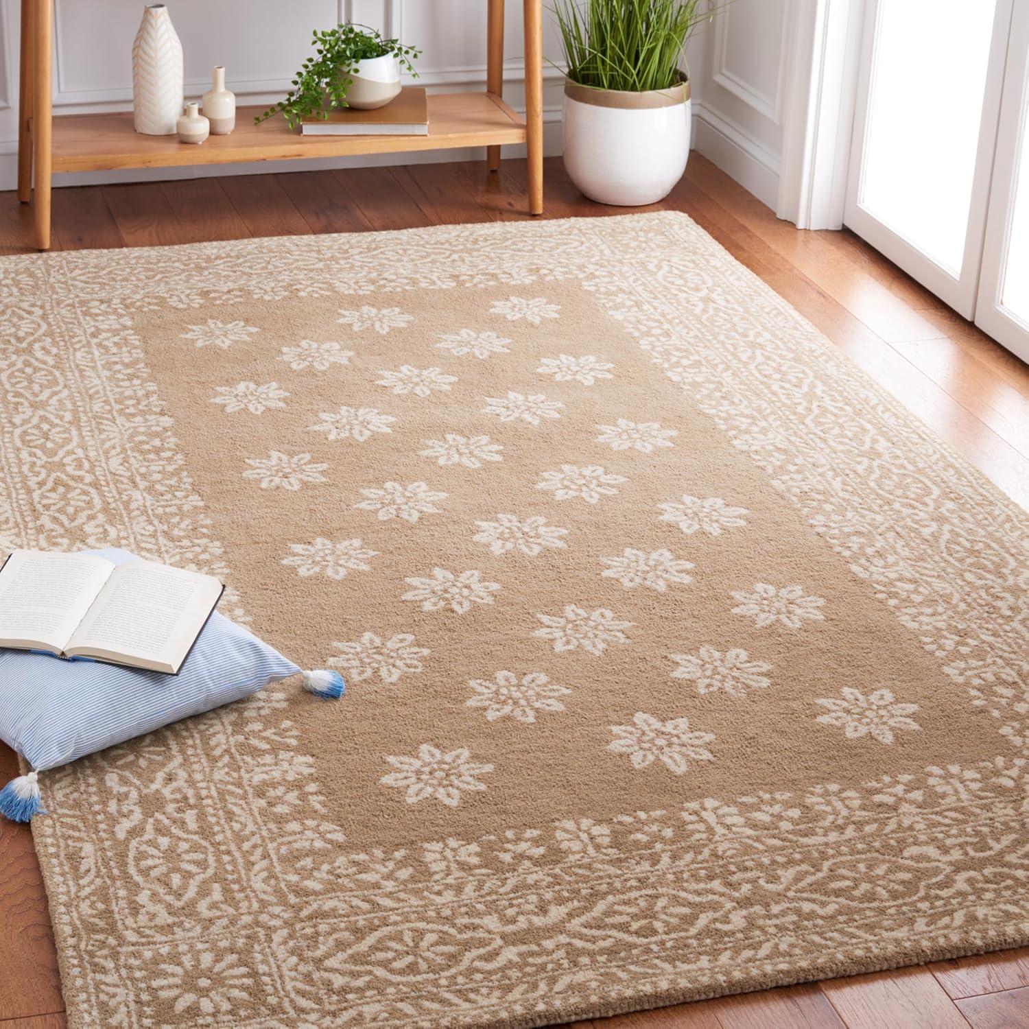 Martha Stewart Gracious Garden Geometric Bordered Wool Area Rug, Spud, 5' x 8'