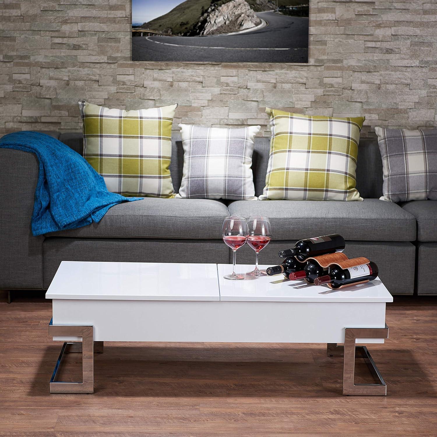 Wooden Coffee Table With Lift Top Storage Space White - Saltoro Sherpi