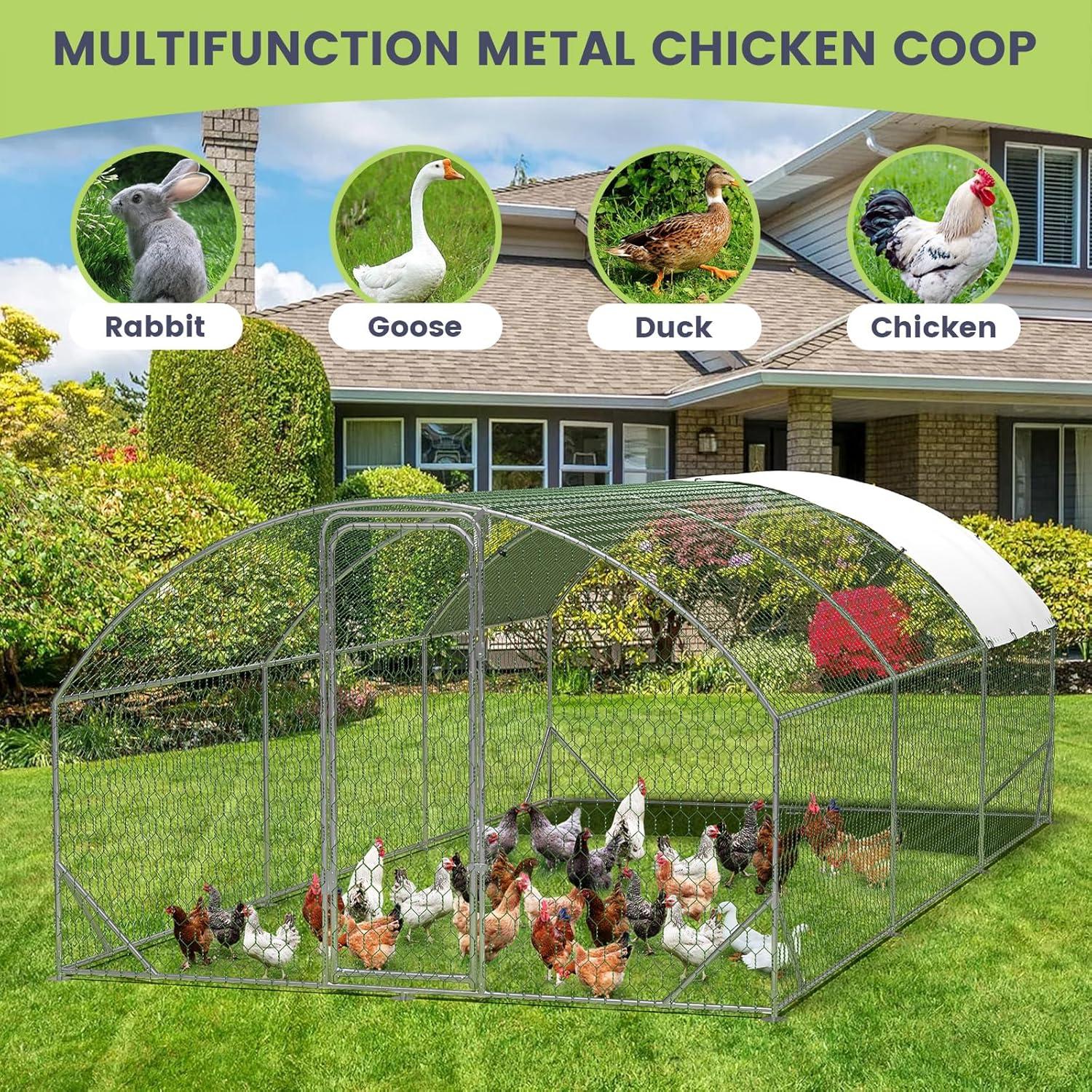 Large Galvanized Steel Chicken Coop with Waterproof Cover