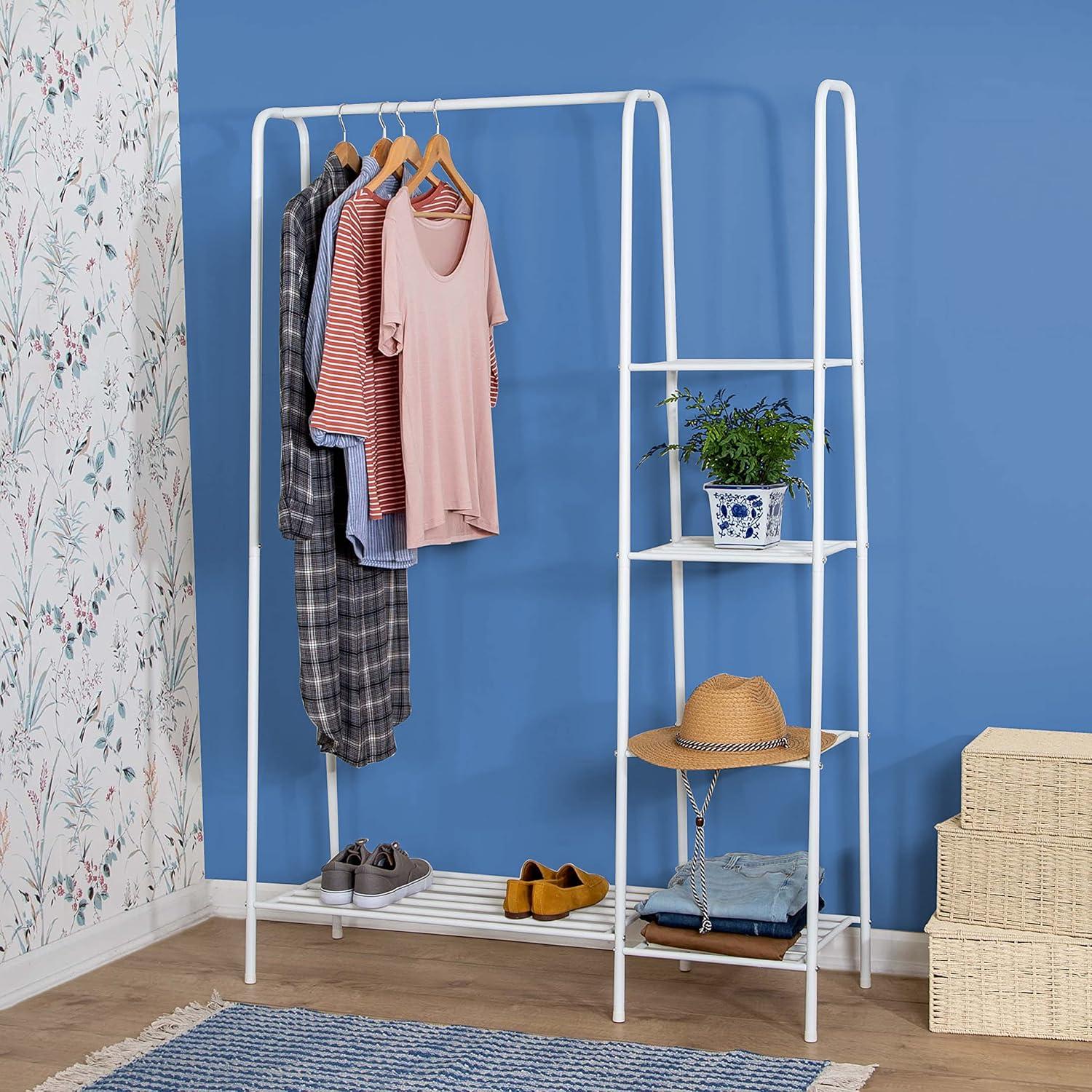 White Steel Freestanding Closet with Shelves and Rack