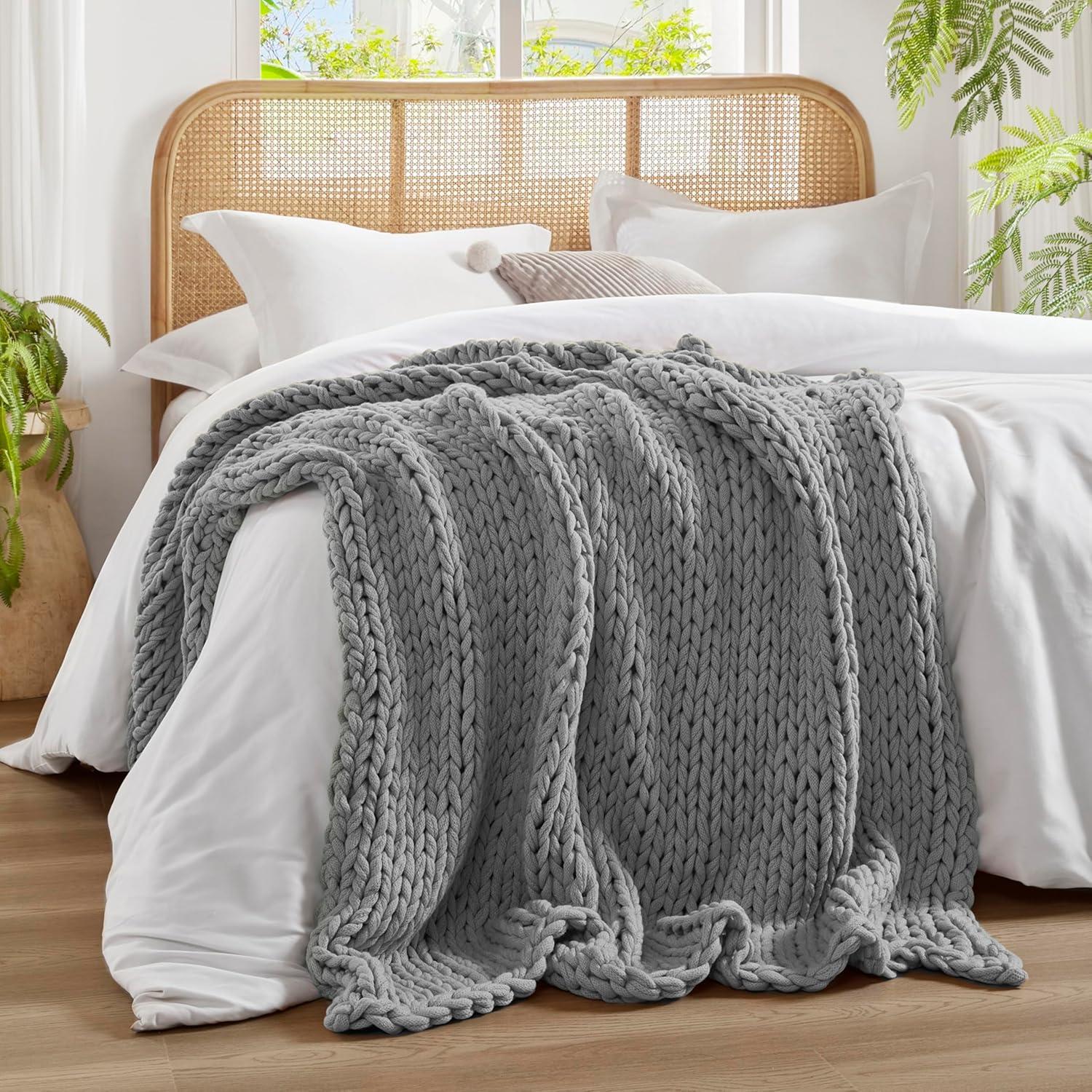 50"x60" Chunky Double Knit Handmade Throw Blanket Charcoal - Madison Park: Acrylic, Modern Style, All Ages