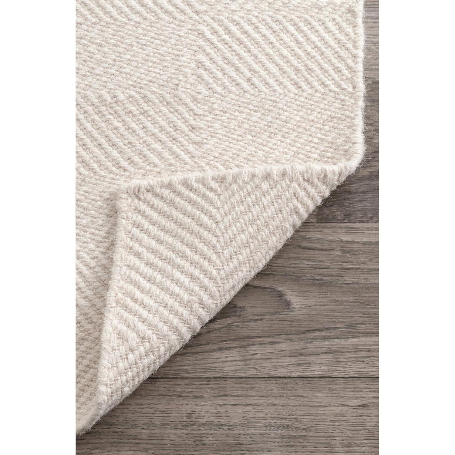 Nuloom Ago Geometric 8x10 Wool Indoor Area Rug for Living Room Bedroom Dining Room Kitchen, Cream/Ivory