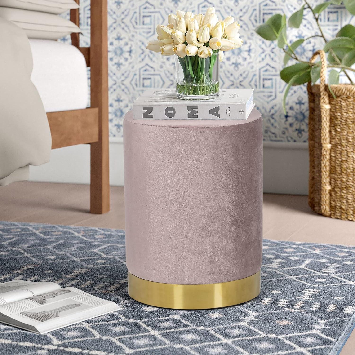 Adore Decor Adele Modern Tufted Velvet Ottoman in Pink