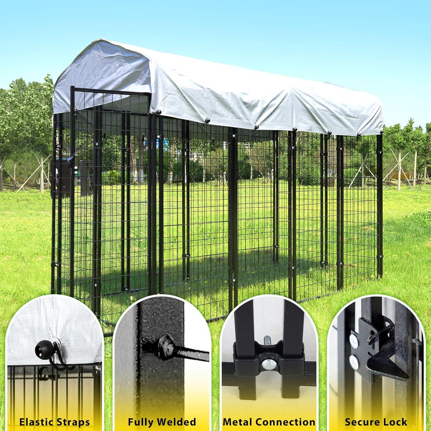 Zimtown Outdoor Dog Kennel Heavy Duty Dog Cage with Cover 8' x 4' x 6'