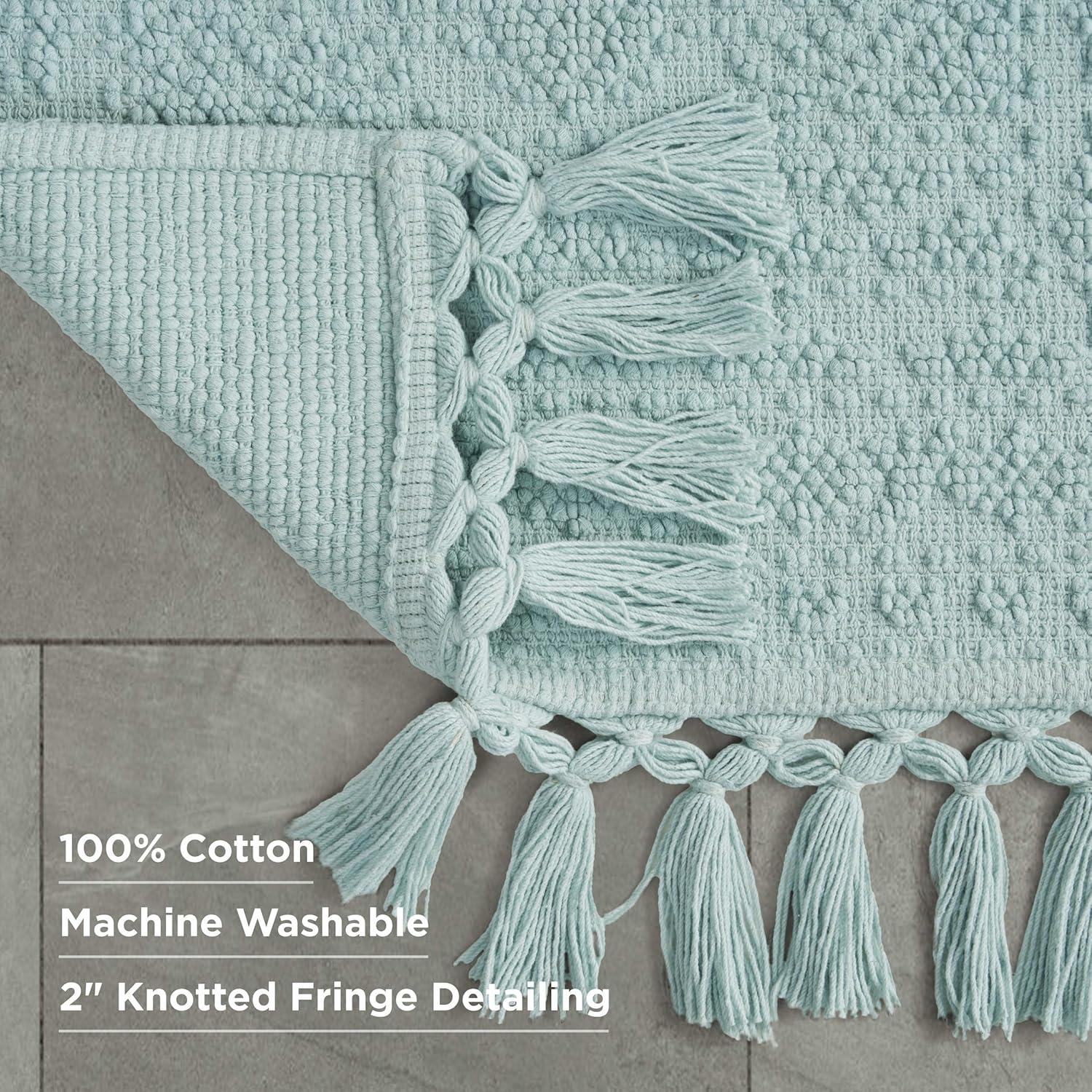 French Connection Nellore Bathroom Rugs, Woven and Beaded Bathroom Mats, Durable Bath Rugs, Thick Bath Mats for Bathroom and Shower Rugs, 20" x 38", Light Blue