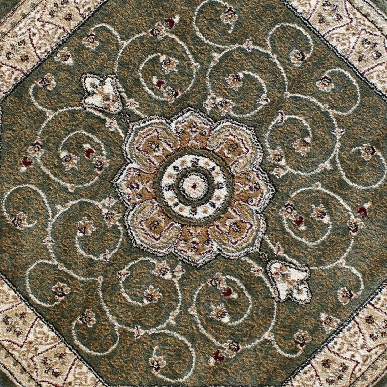 Flash Furniture Portman Collection Octagonal Traditional Beige, Green Area Rug, 4' x 4'