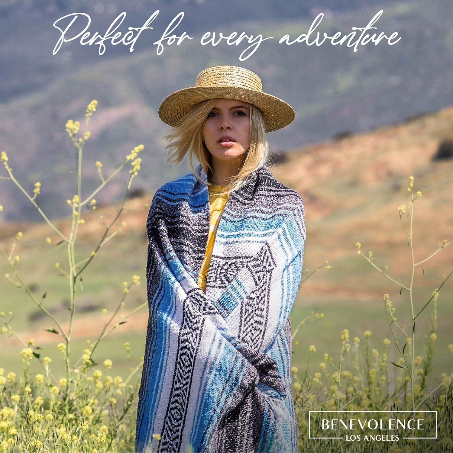 Benevolence LA Authentic Mexican Blanket (70 x 50 in) In Sky Blue