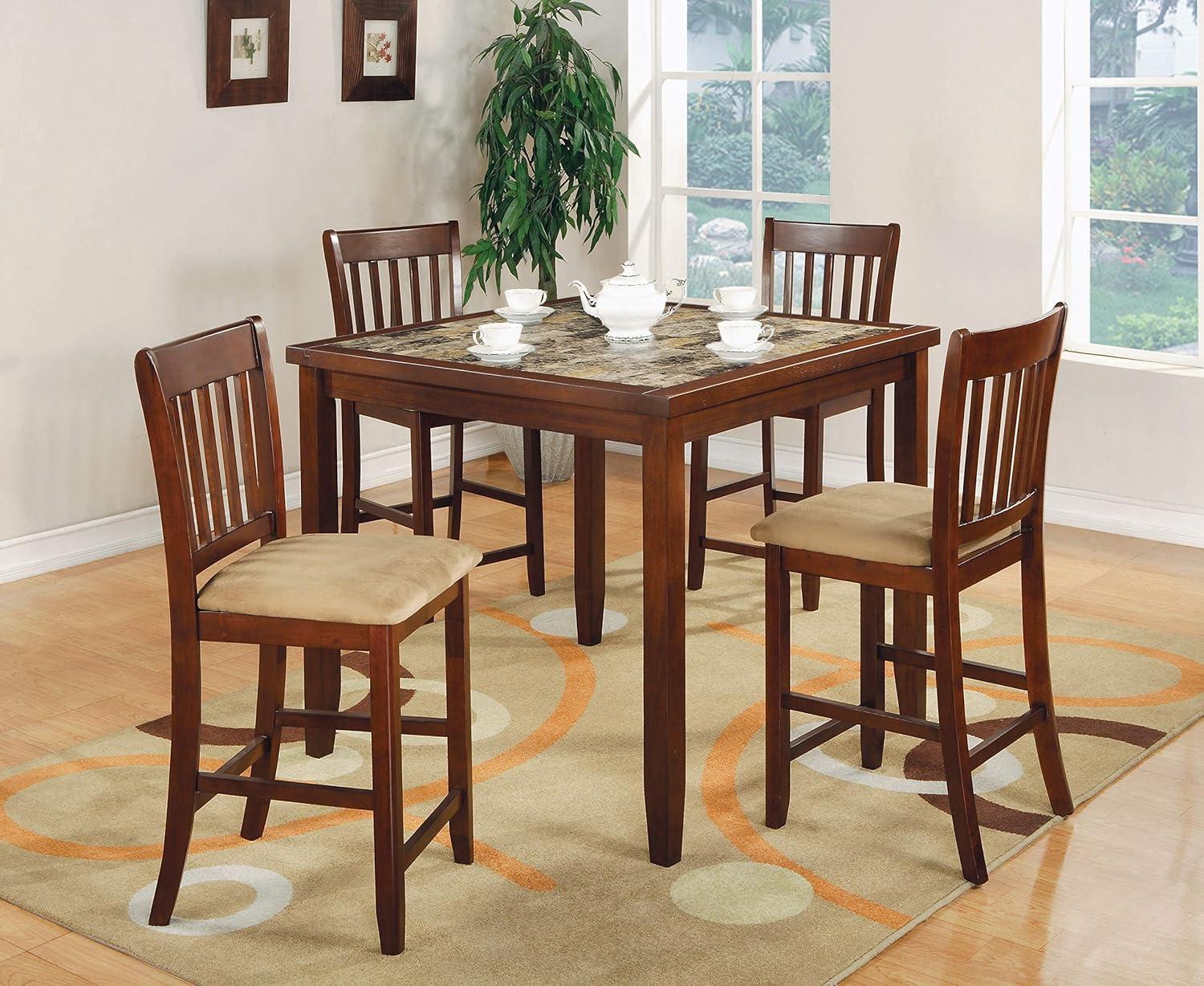 5-Piece Brown Faux Marble Counter Height Dining Set