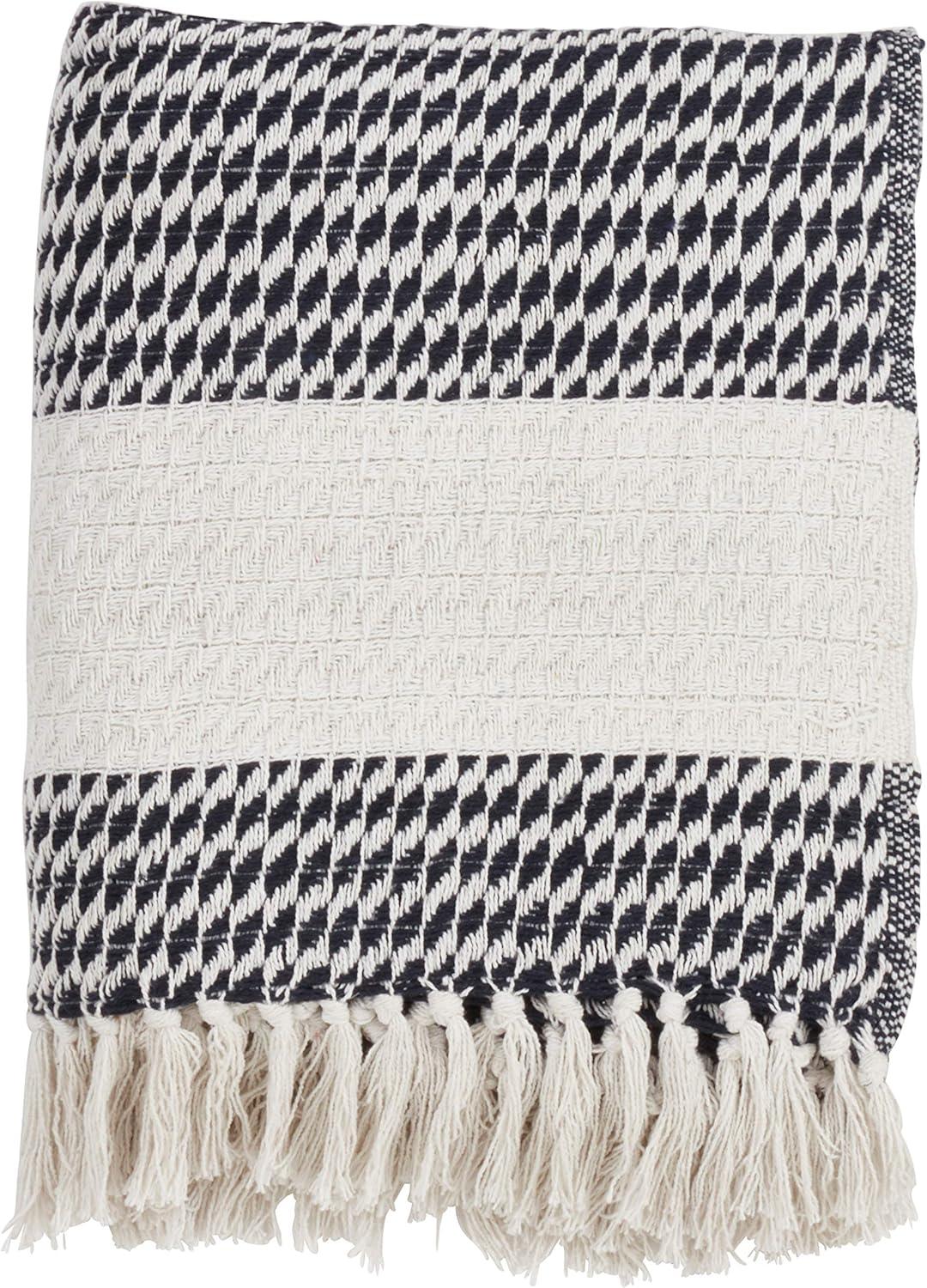 50" x 60" Multicolor Cotton Geometric Throw Blanket with Fringe