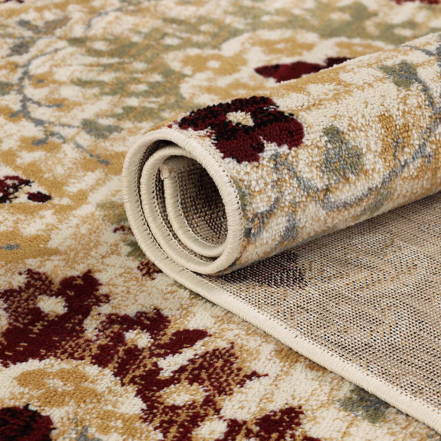 Camel Floral Damask Flat Woven Synthetic Area Rug, 8' x 10'