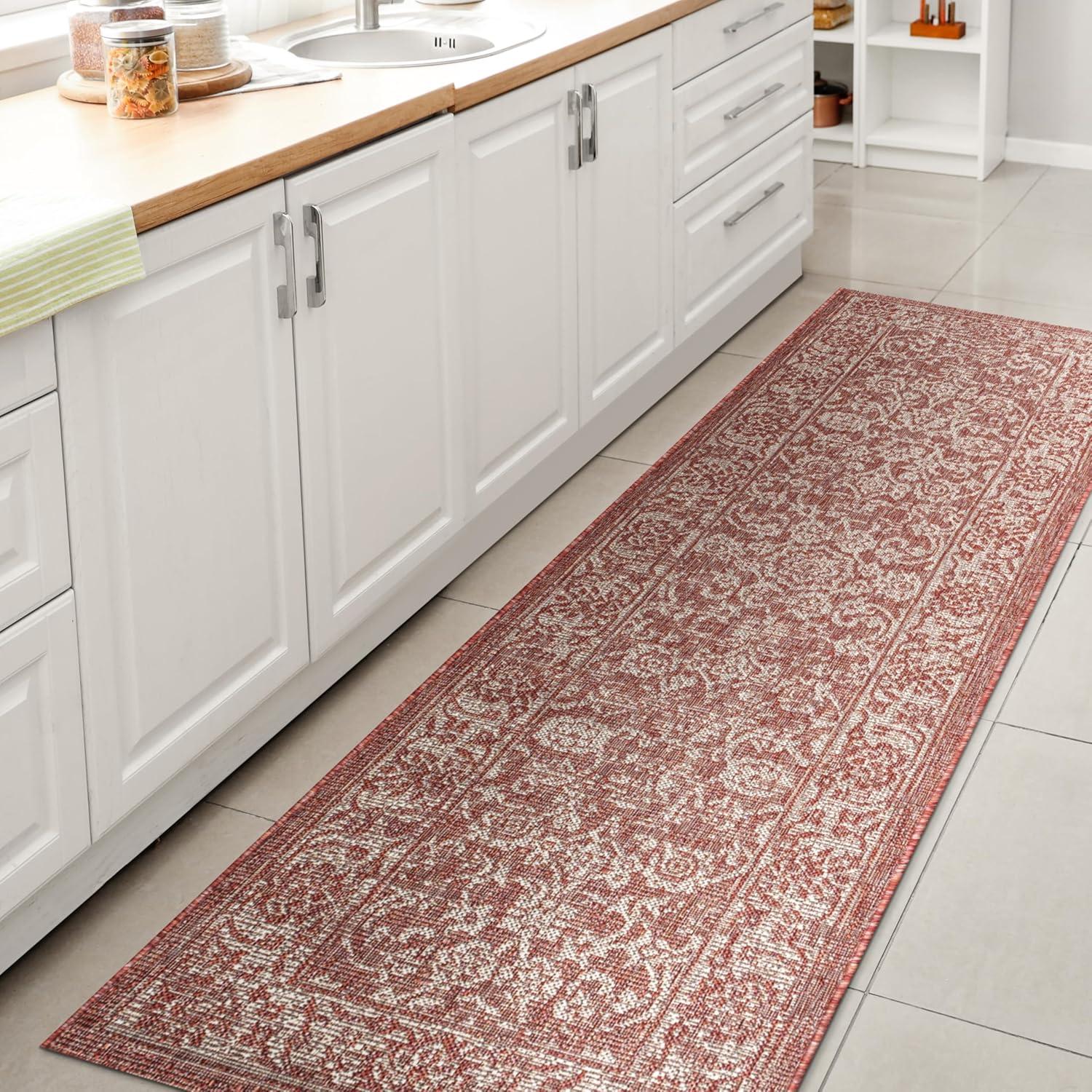 8'x10' Tela Bohemian Textured Weave Floral Indoor/Outdoor Area Rug, Red/Taupe - JONATHAN Y