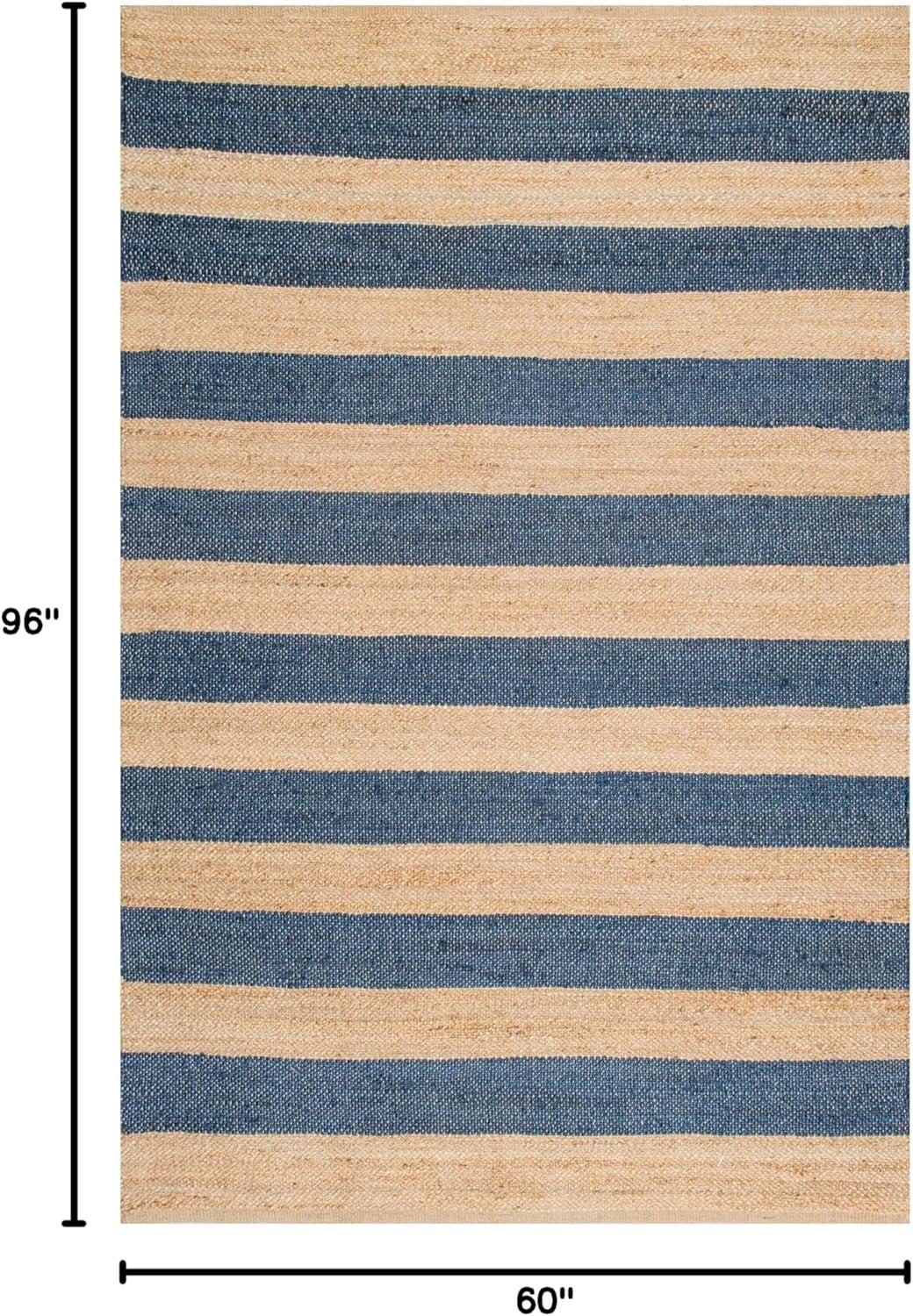 Nuloom Alisia Striped 5x8 Jute Indoor Area Rug for Dining Room Rug Neutral Rug Living Room Rug Kitchen, Denim/Tan