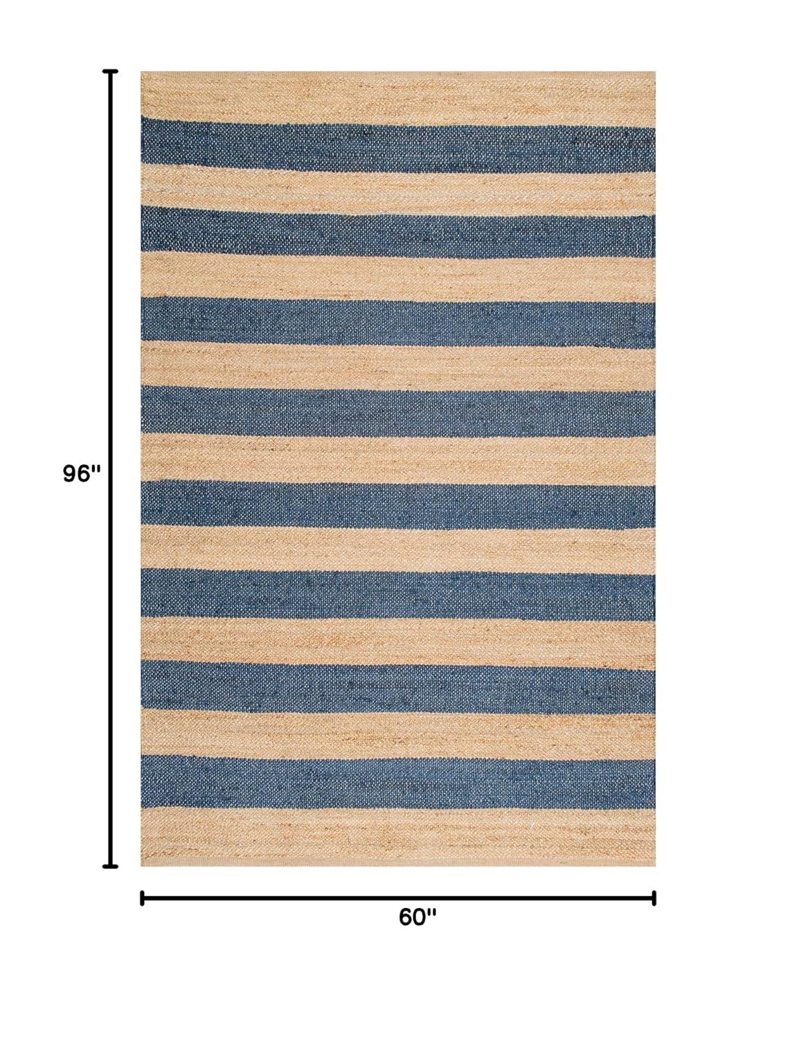 Nuloom Alisia Striped 5x8 Jute Indoor Area Rug for Dining Room Rug Neutral Rug Living Room Rug Kitchen, Denim/Tan