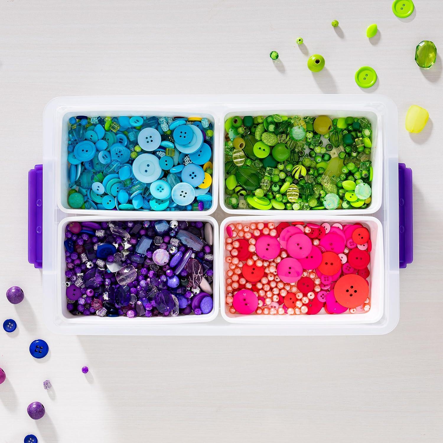 IRIS USA 9.4 Qt 2 Layer Stack and Carry Storage Containers with Bulked-Up Lid and 4 Removable Dividers, Clear/Violet