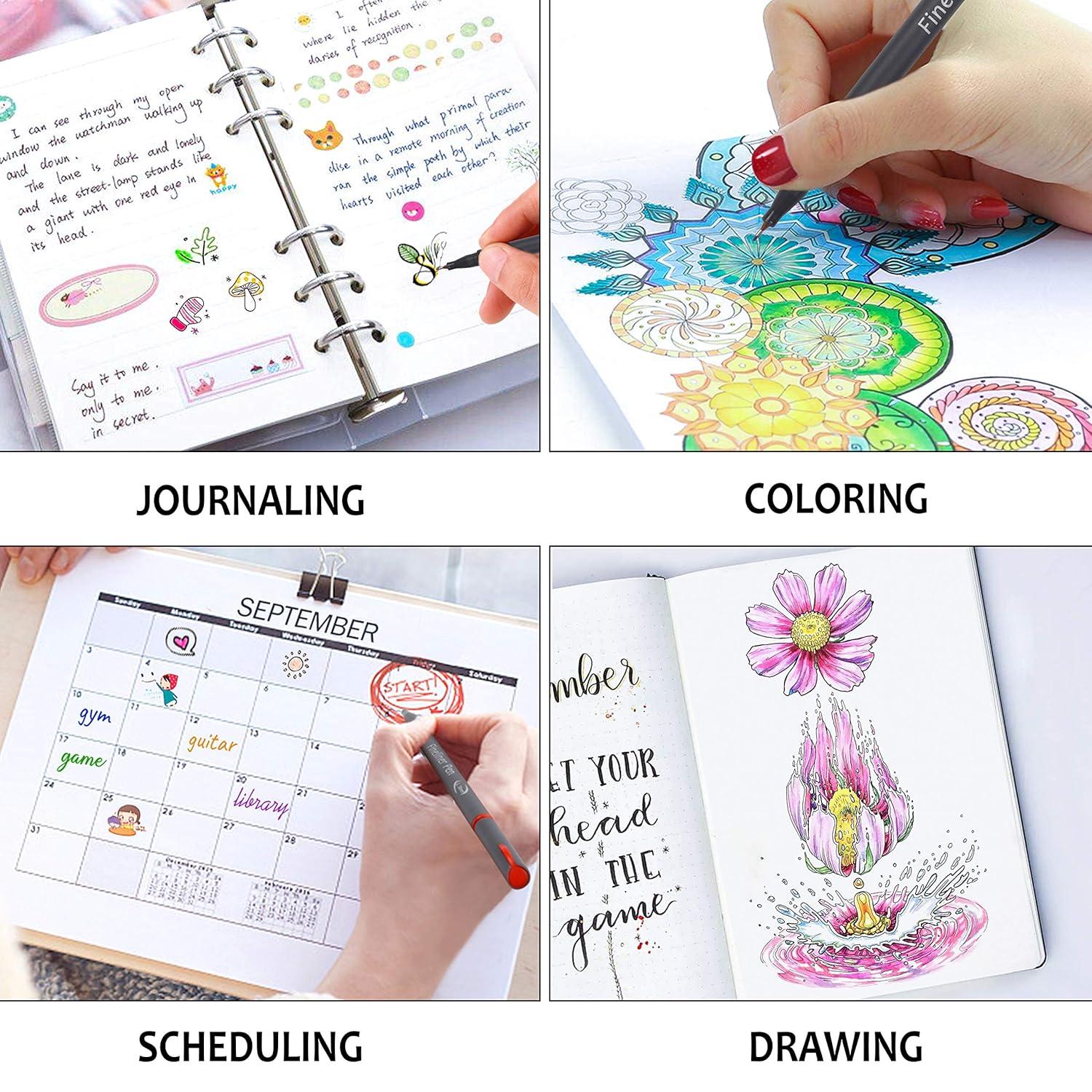 46 Pack Journal Planner Colored Pens, Lineon 40 Colors Fineliner Pens with 6 Different Stencils, Perfect Set for Journal Planner Note Calendar Coloring