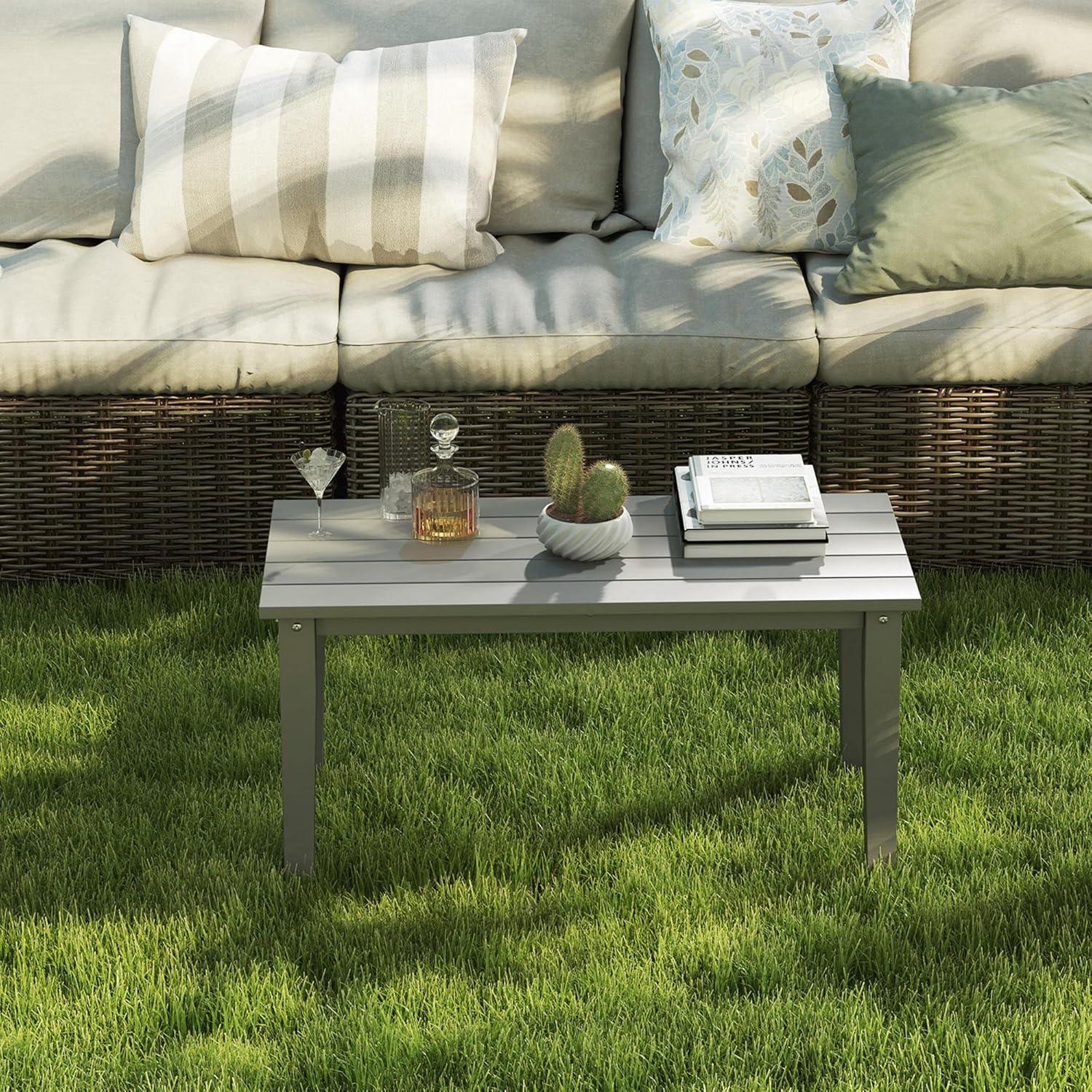 Outsunny HDPE Outdoor Coffee Table, Rectangle All-Weather Patio Coffee Table, Slatted Outdoor Patio Table for Garden, Balcony, Backyard, Gray