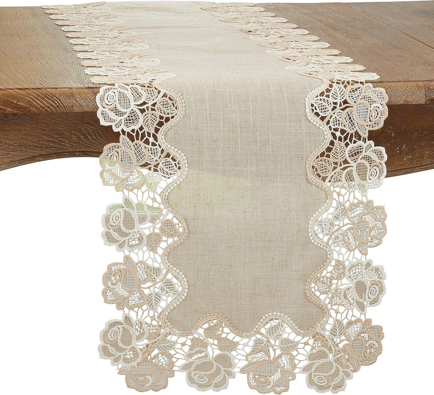 Saro Lifestyle Dining Table Runner With Lace Rose Border