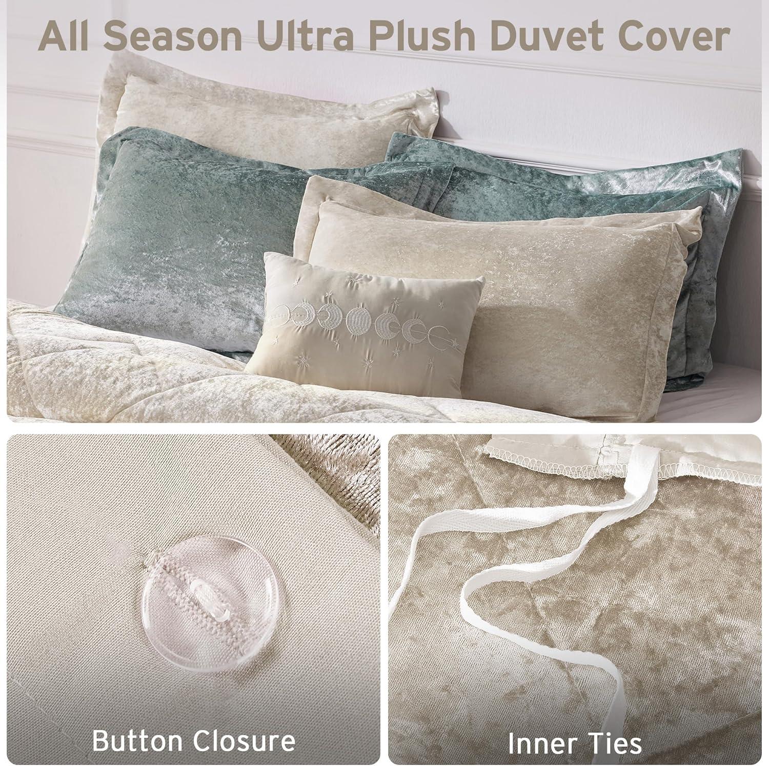 Champagne Velvet Diamond Quilted Queen Duvet Cover Set