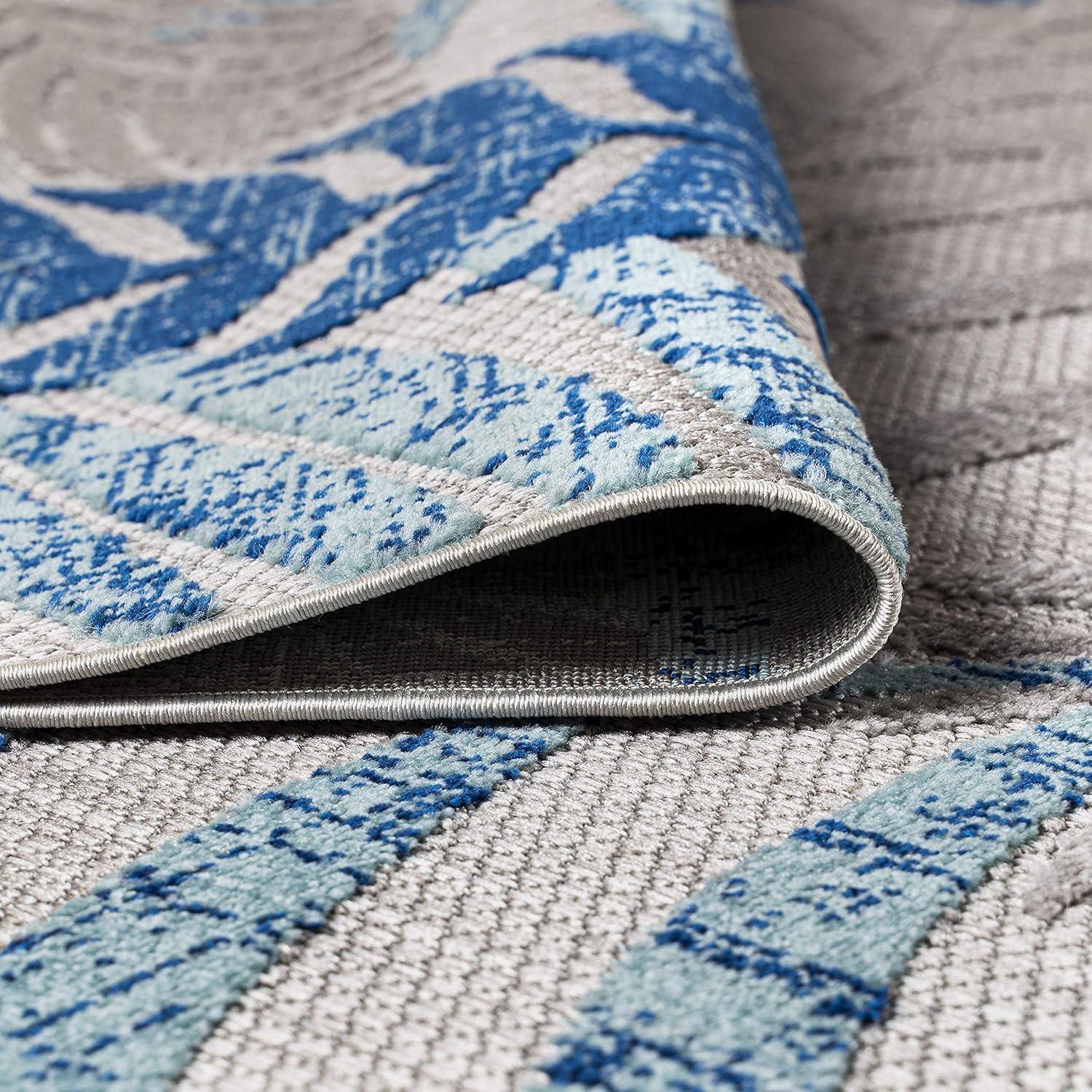 Gray and Blue Synthetic Floral Flat Woven Area Rug, 3' x 5'